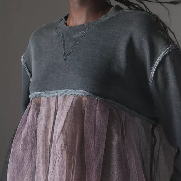 NWT Urban Outfitters Pink and Grey Tulle Sweatshirt - Picture 1 of 5